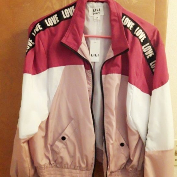 Women's Lili Sport Brand Pink Windbreaker Valentine Love Jacket - Picture 1 of 4